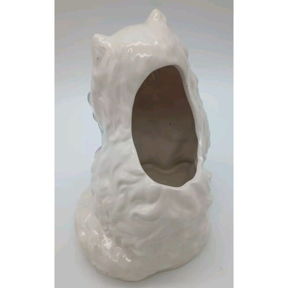 Persian Sitting Cat Planter white blue bow pink roses Tiawan Kitty Kitten - Picture 5 of 8